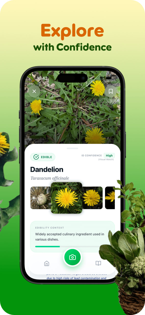 Scan result showing an edible plant with detailed information