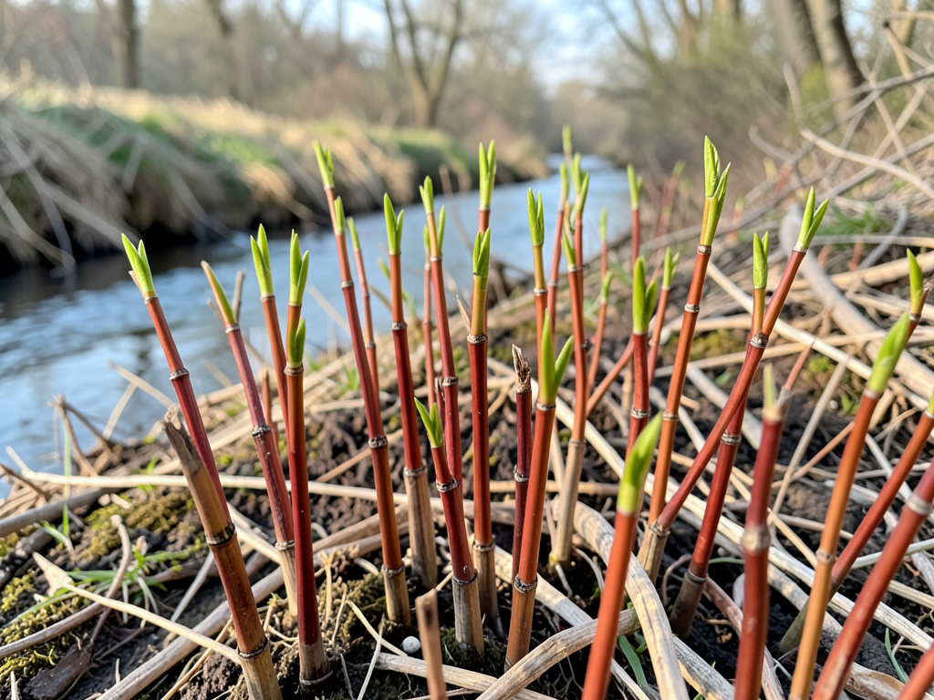 Japanese knotweed shoots in early spring