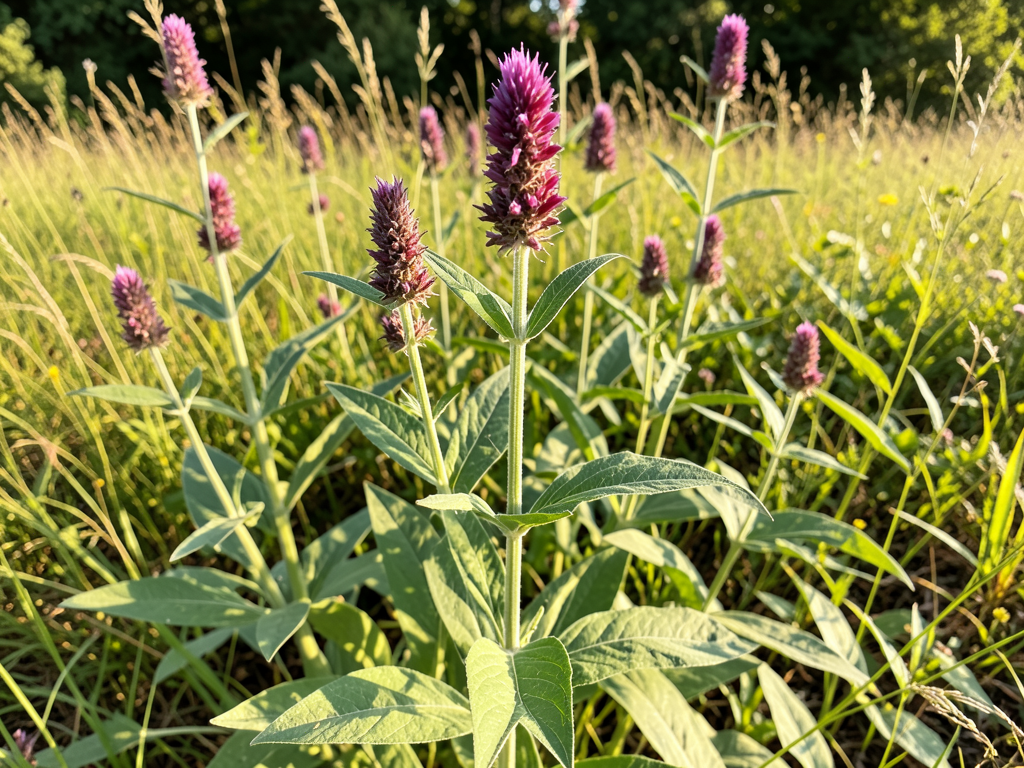 Wild amaranth plant with purple-red flower clusters