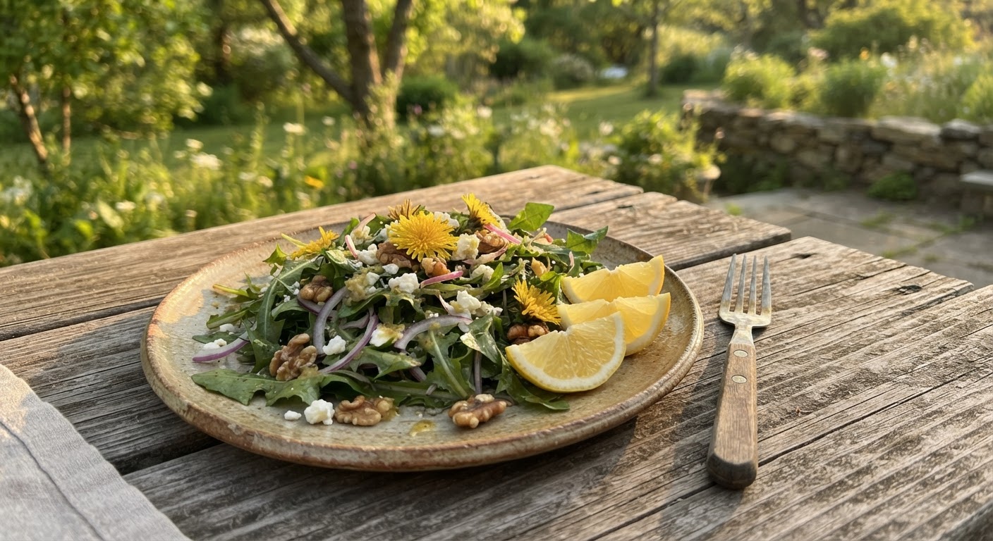 A simple finished dish on a rustic ceram…