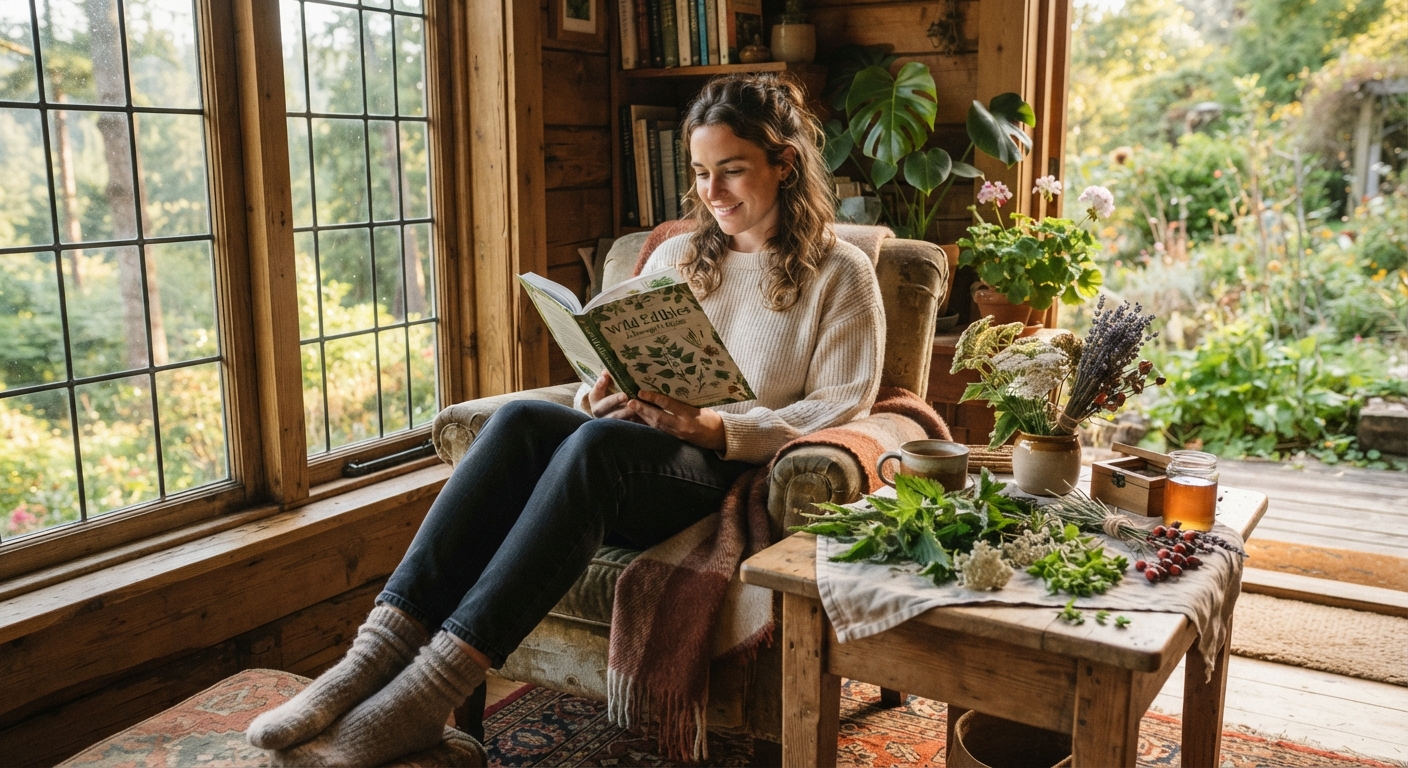 Peaceful reading with foraging books