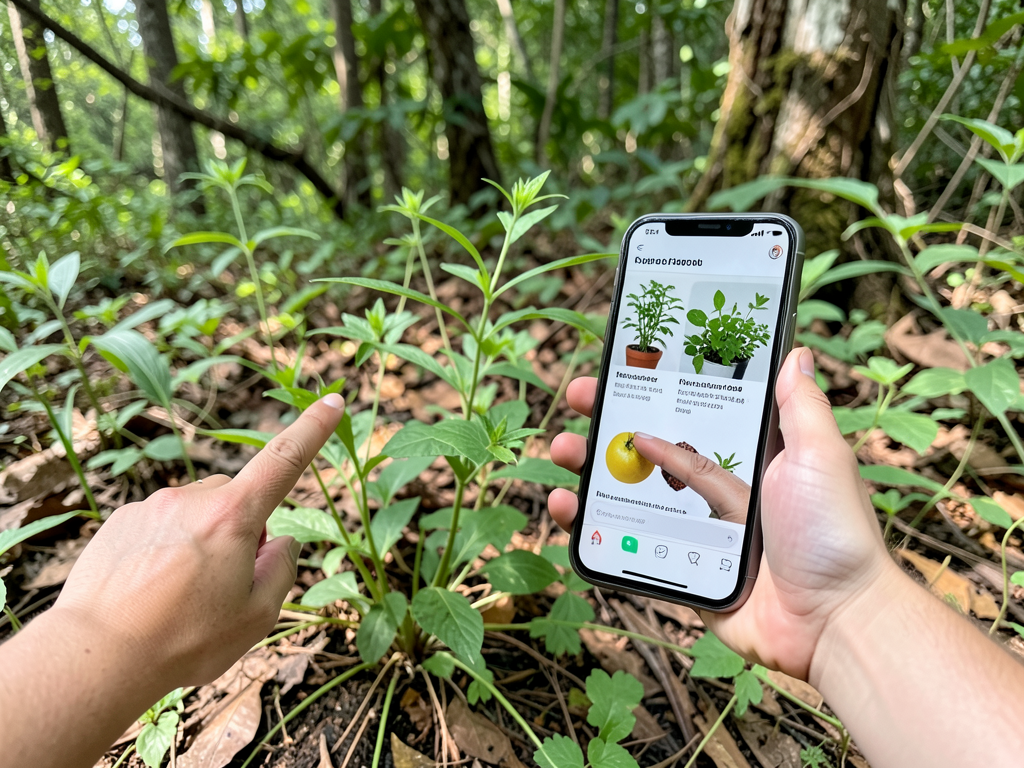 Smartphone with plant identification app in the field