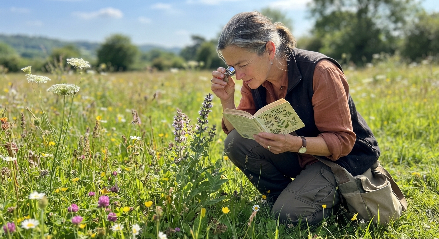 An experienced forager crouching in a su…