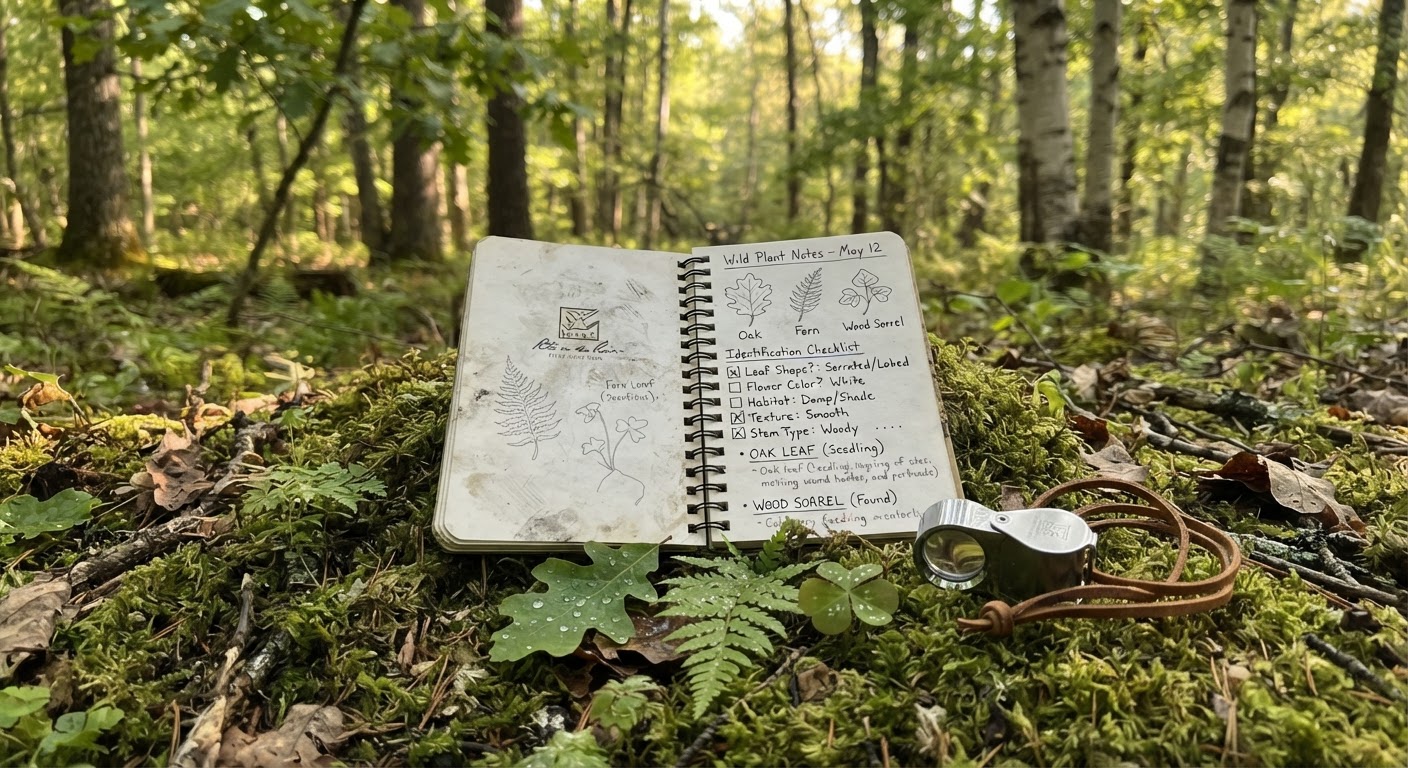 A field notebook with plant identification checklist