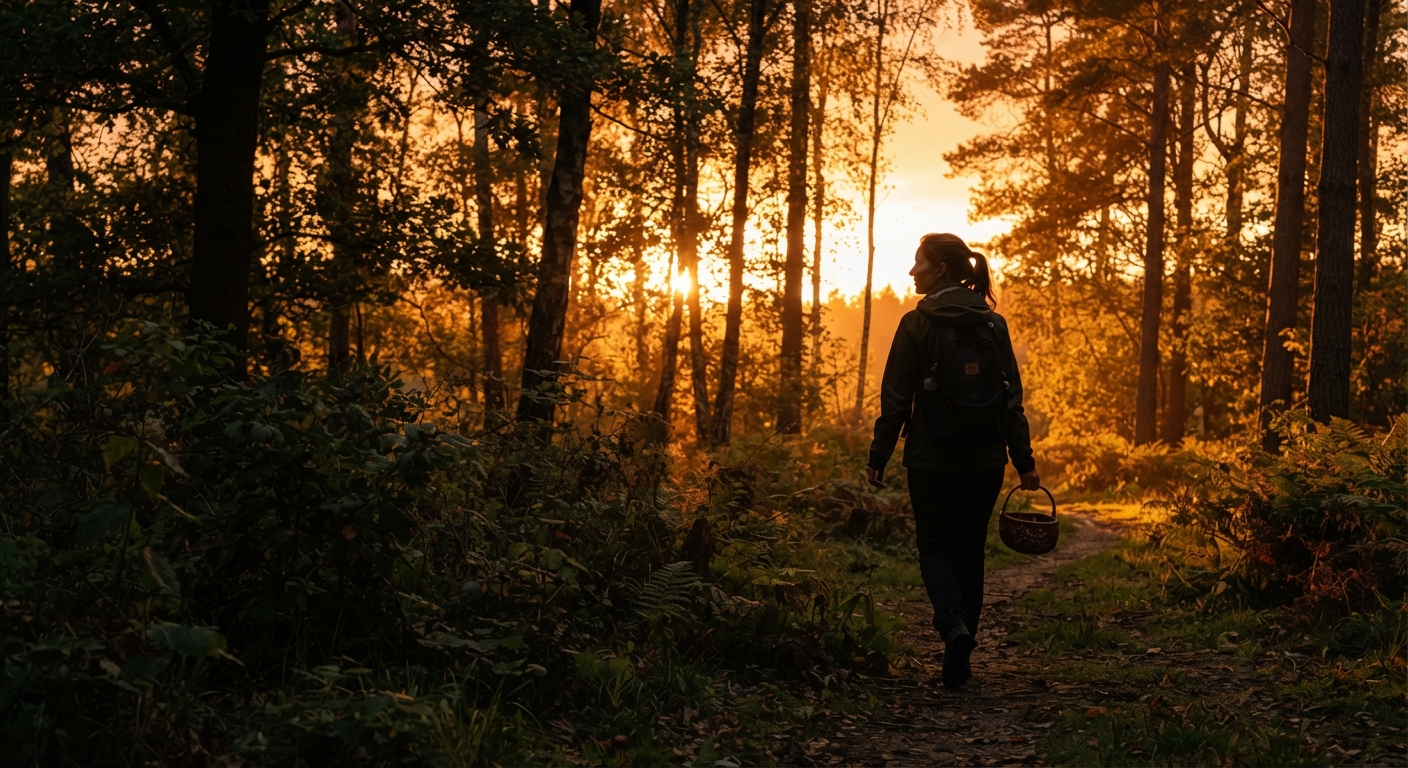 A forager’s silhouette walking away from…