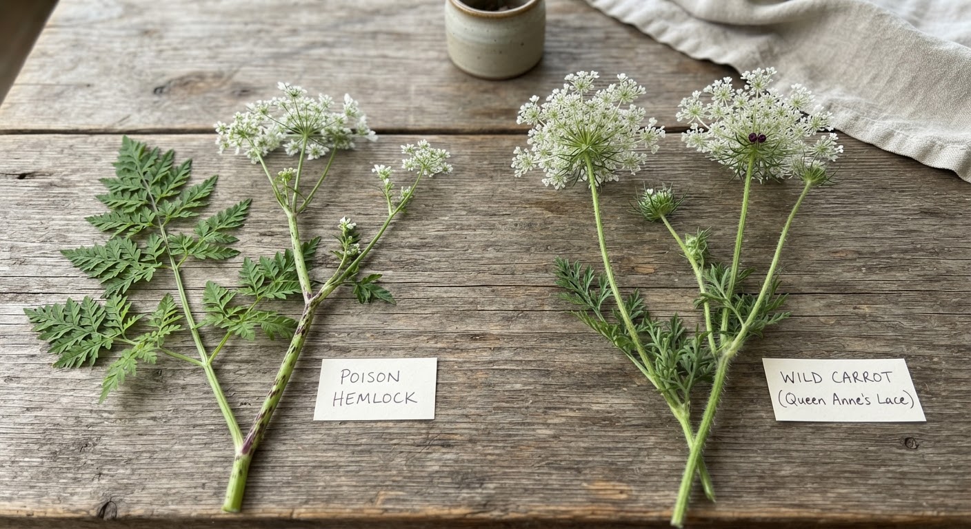 side-by-side comparison of poison hemloc…