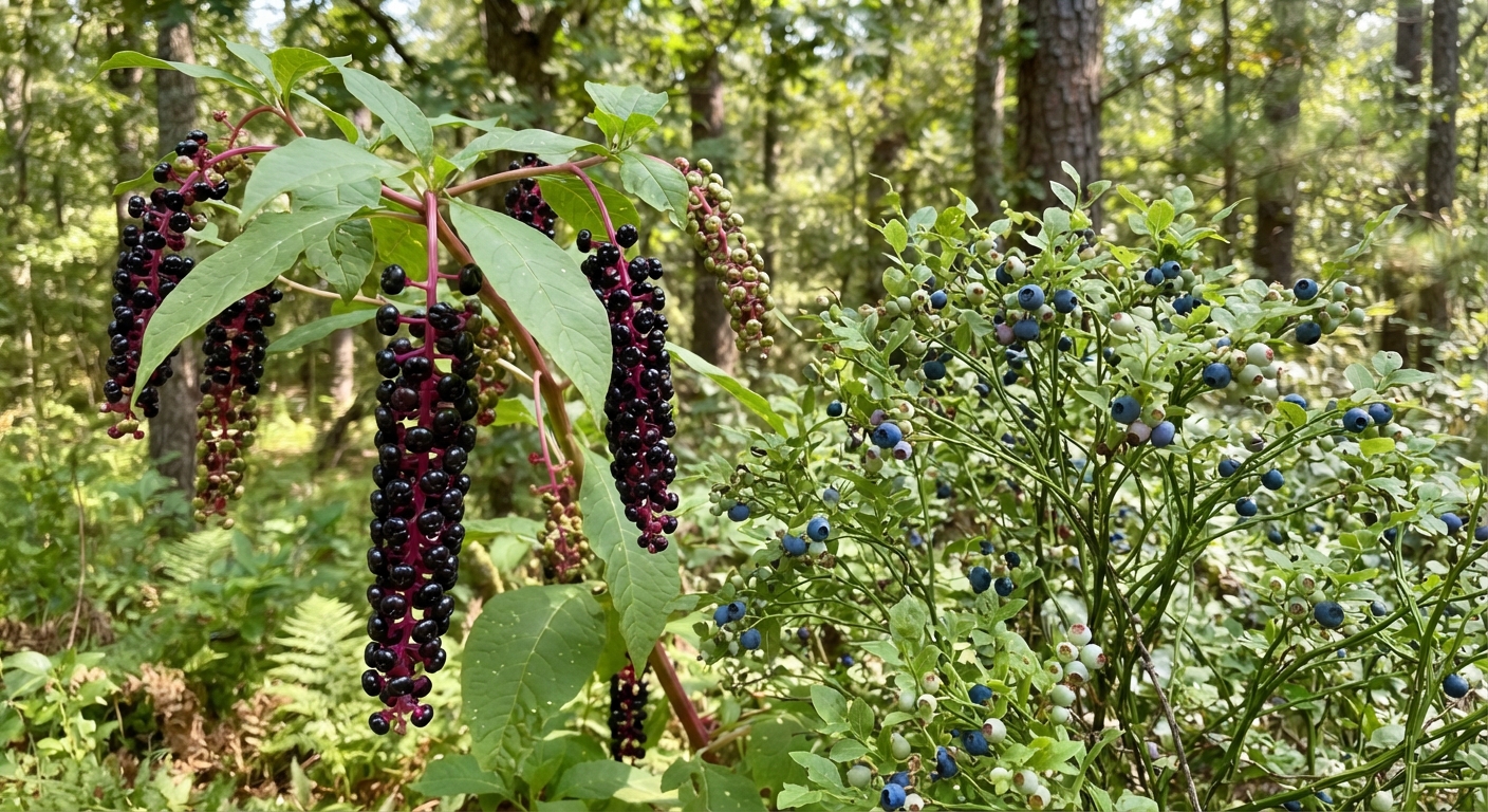 pokeweed berries hanging in clustered st…