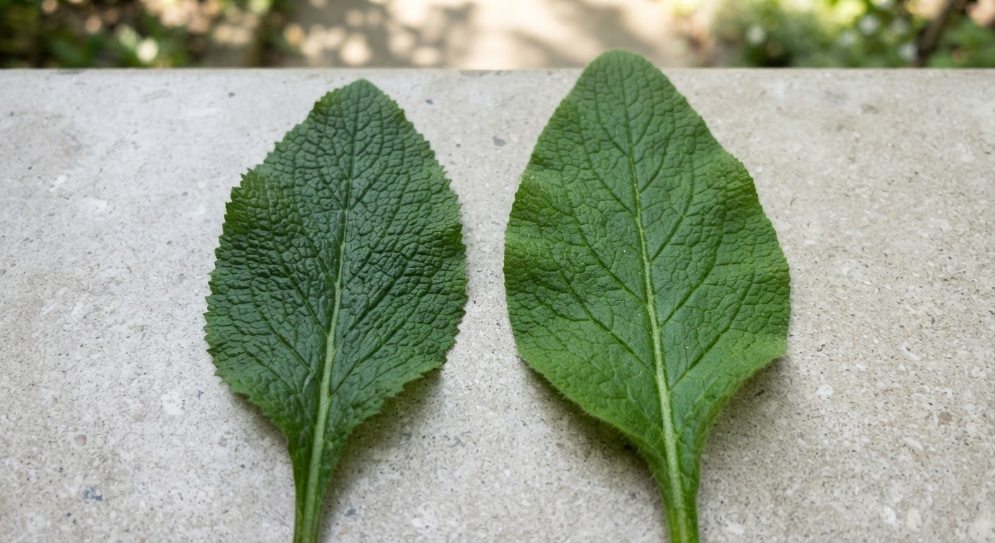 large green leaves of foxglove and comfr…