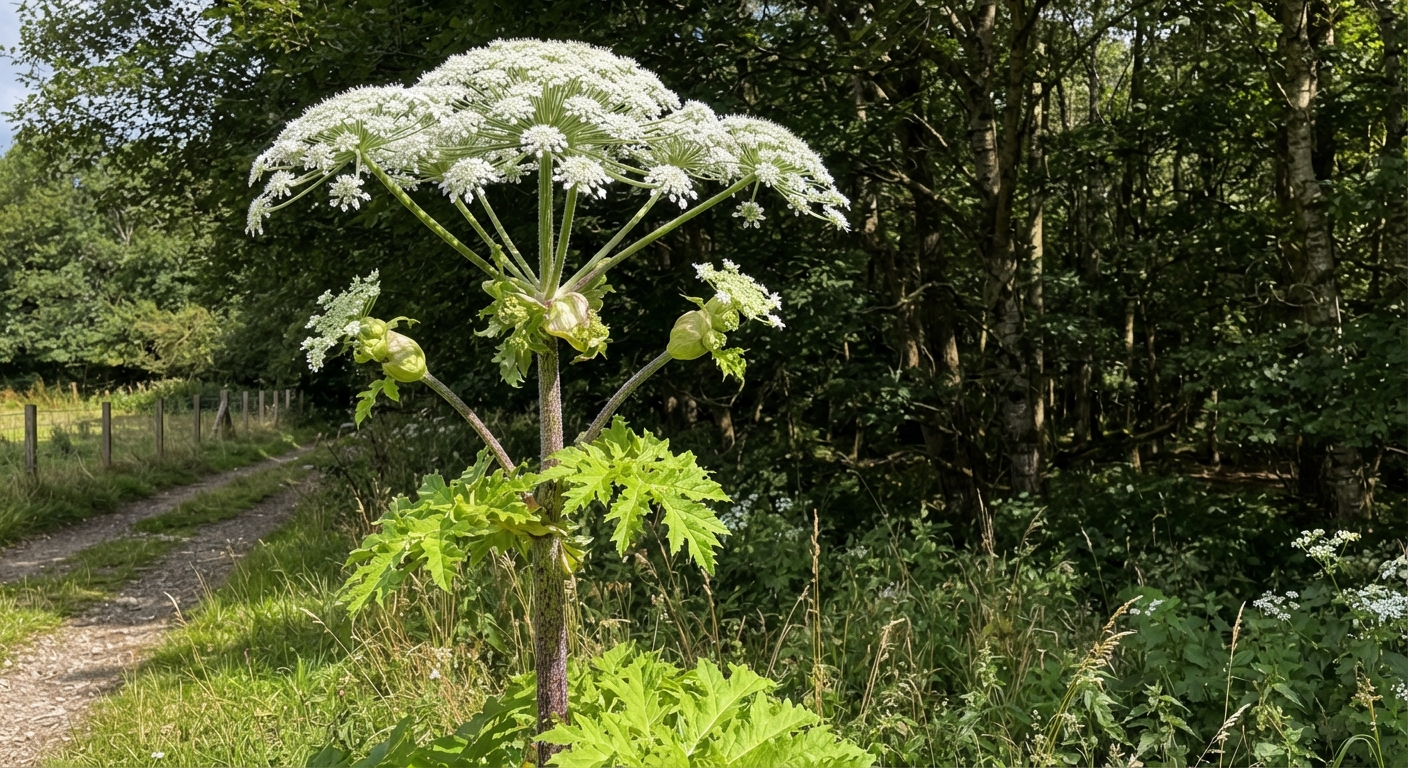 towering giant hogweed plant with massiv…