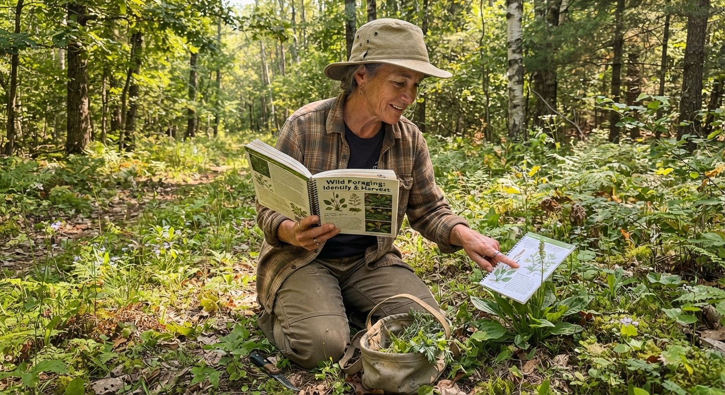 an experienced forager wearing a wide-br…