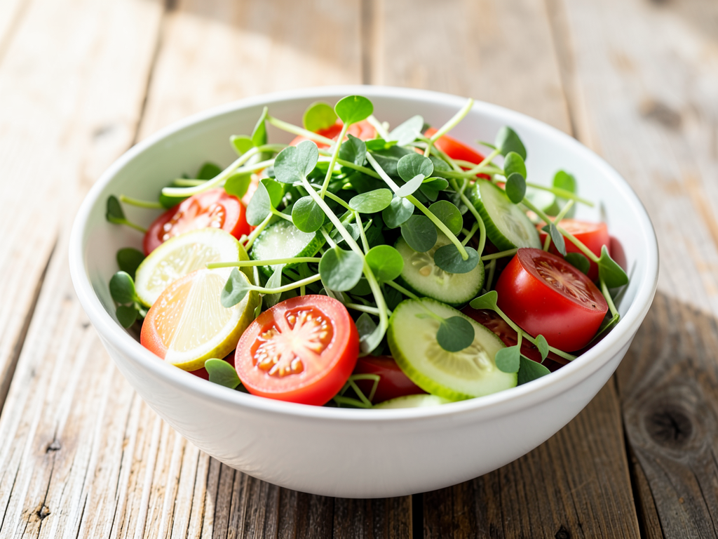 Purslane salad with tomatoes and lemon dressing