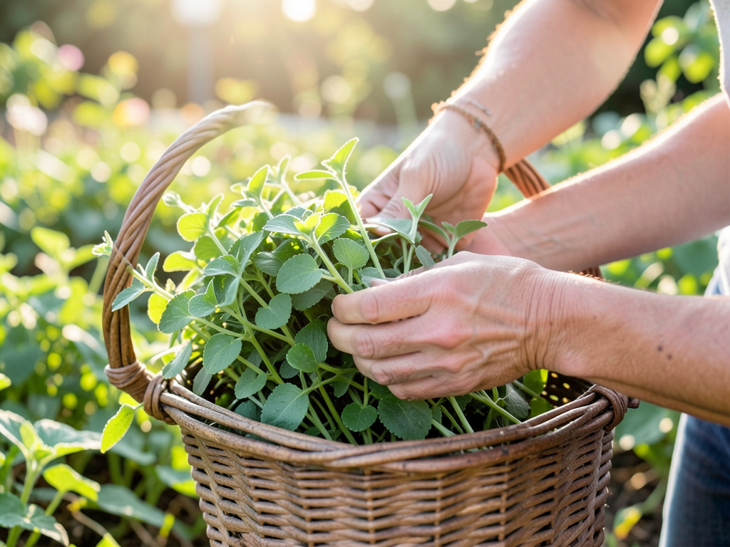 Freshly harvested purslane in a basket