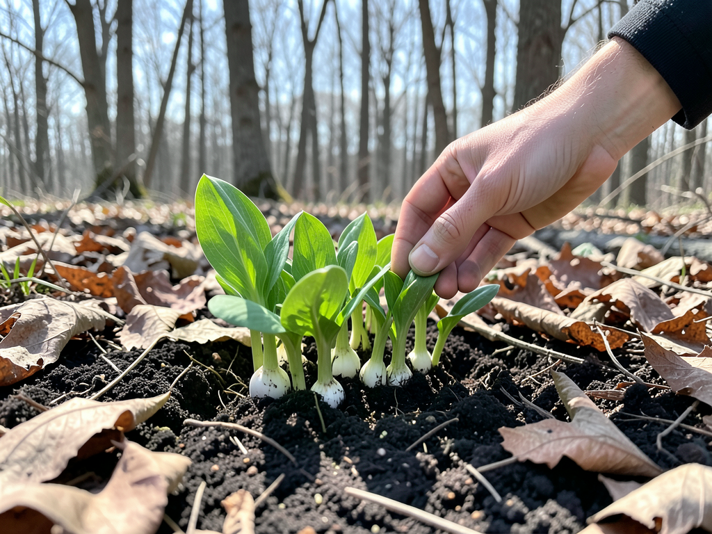 Ramps in forest floor under leaf litter