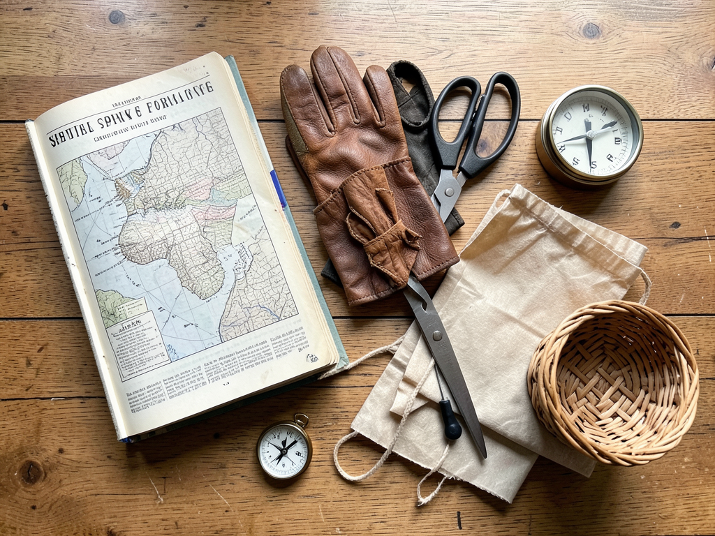Spring foraging gear flat-lay