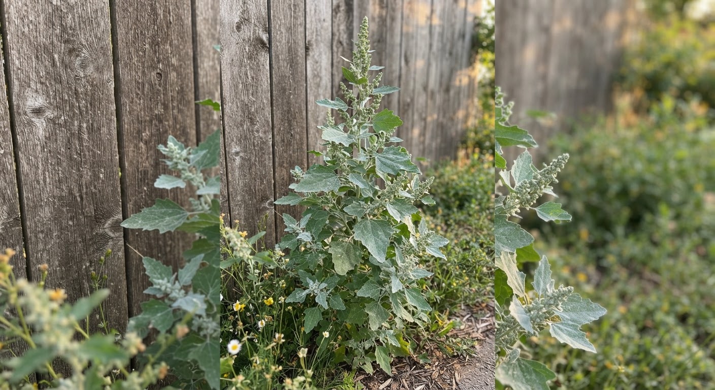 A tall lambsquarters plant with dusty-lo…