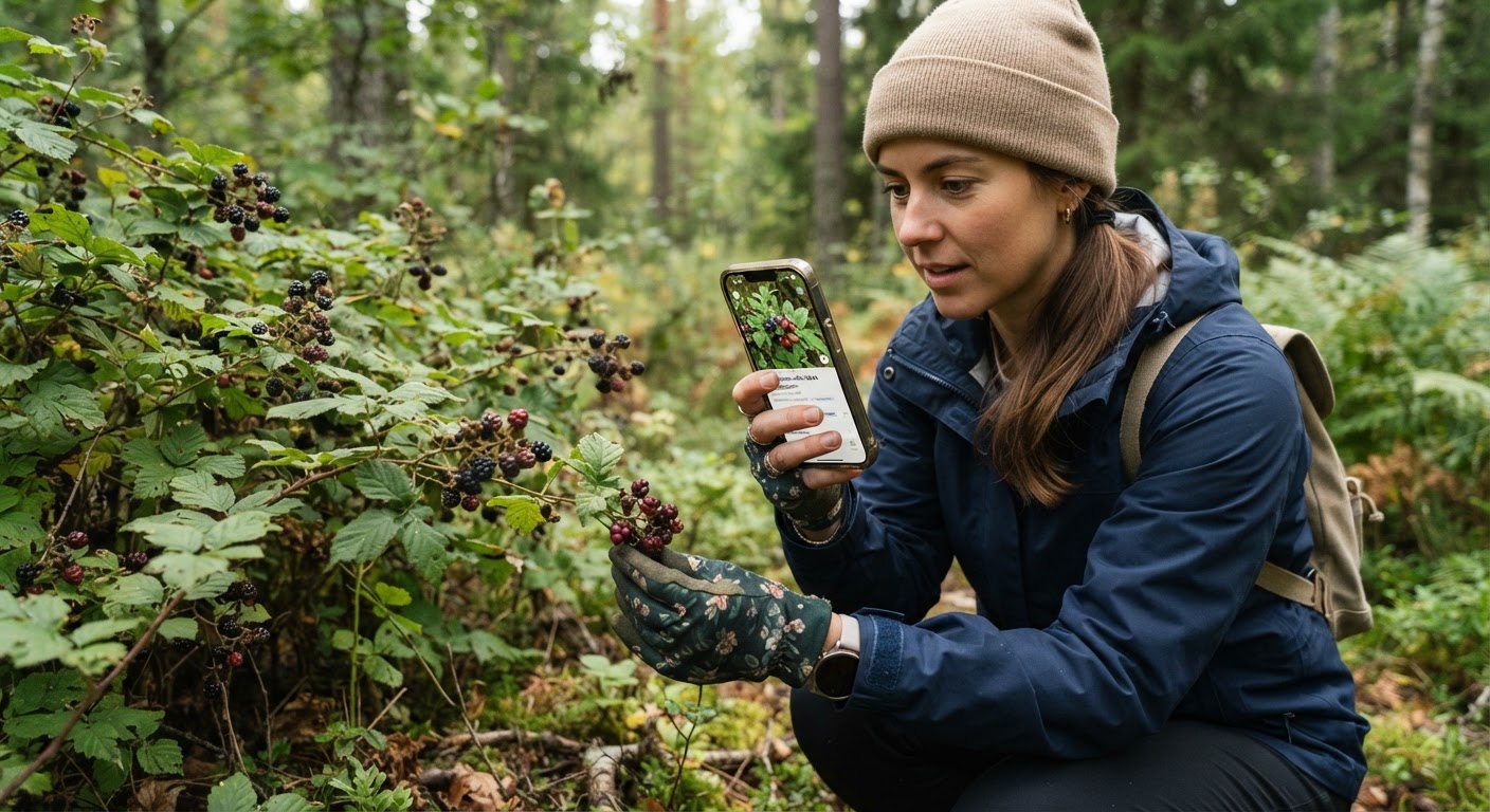 A beginner forager holding a smartphone …